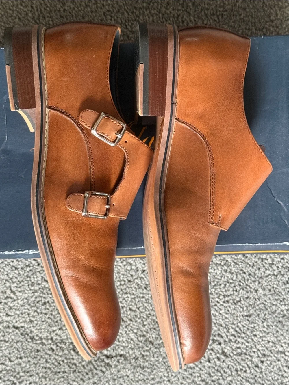 La Milano Men’s Leather Shoes. Double Monk Strap Cognac Brown. Size 8.5